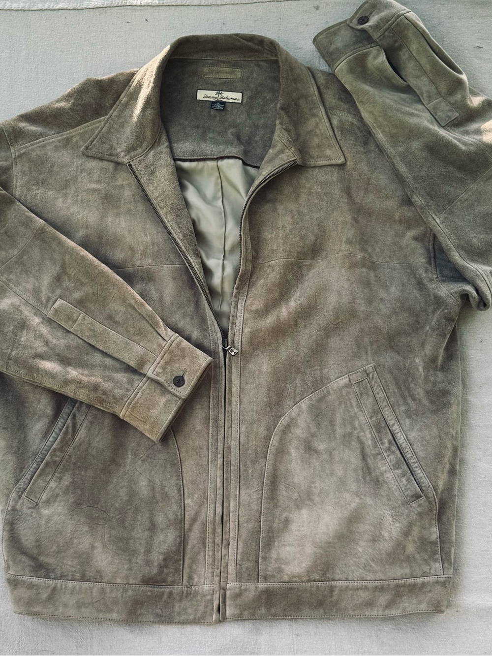 Tommy Bahama Mens XL Tan Suede Leather Jacket Full Zip